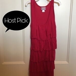 Girls size 6x long dark pink ruffle dress